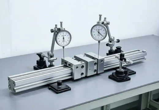 Linear guide carriage on precision rail test bench