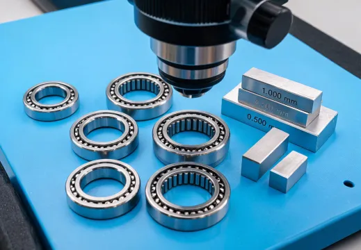 Needle roller bearing rings under microscope inspection